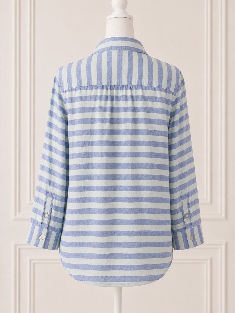 Vineyard Vines Linen/Cotton Blend Blue/Green Striped Popover Shirt Women’s XS - Picture 3 of 5